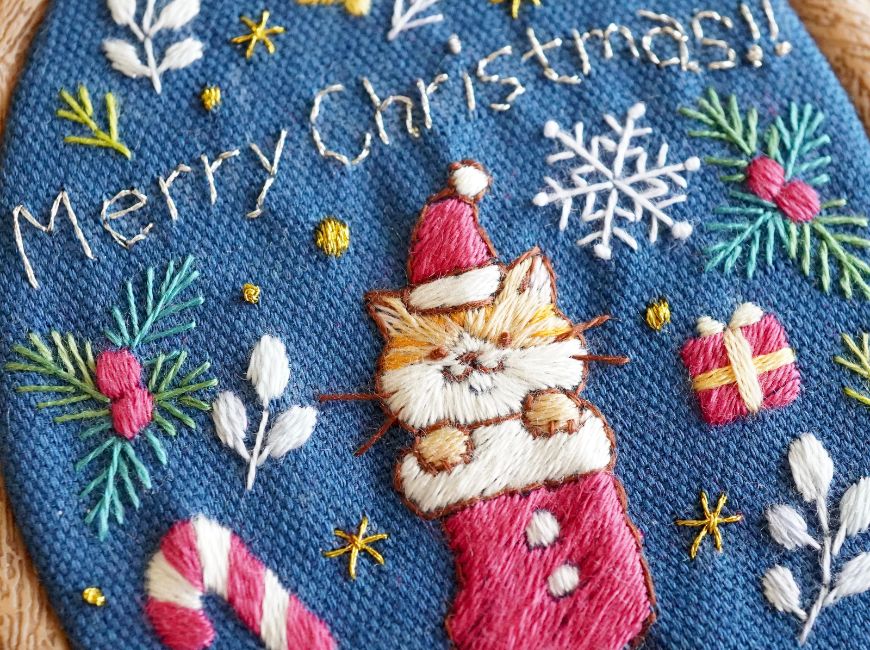 CRAFTING | クリスマスネコ刺繍キット ブーツネコ 手刺繍飾り