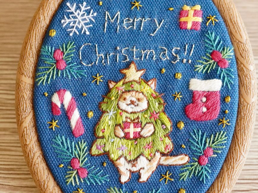 CRAFTING | クリスマスネコ刺繍キット ツリーネコ 手刺繍飾り