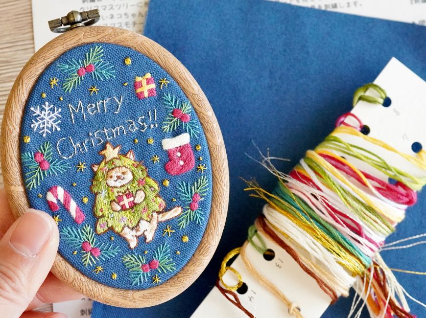CRAFTING | クリスマスネコ刺繍キット ツリーネコ 手刺繍飾り