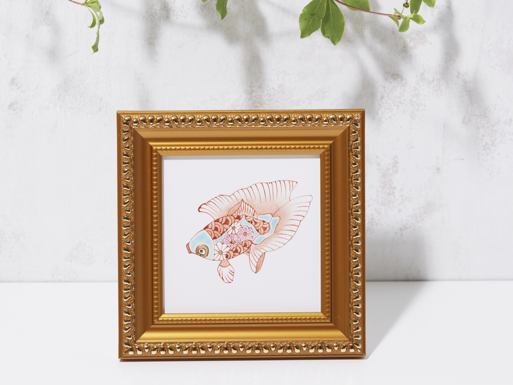 
                  
                    盛り絵の具で描く赤い金魚
                  
                