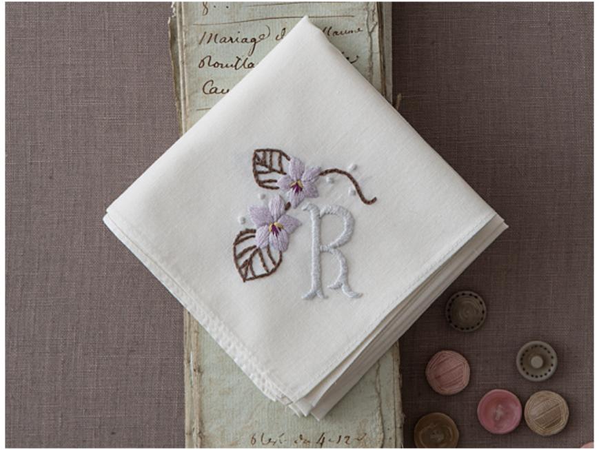 オーガニック タオルハンカチ フラワー刺繍 ベージュ 【CLASSICS