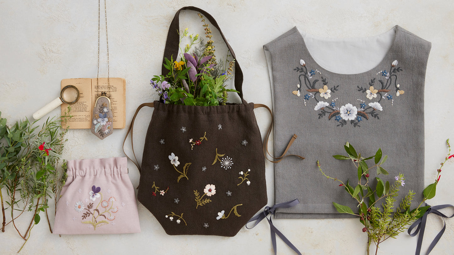 
                  
                    Rairaiさんの花咲く刺繍レッスン　巾着バッグ
                  
                
